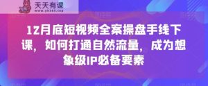 12月底短视频全案操盘手线下课,如何打通自然流量,成为想象级IP必备要素-天天有课网