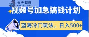 视频号加急搞钱计划，蓝海冷门玩法，日入500+【揭秘】-天天有课网