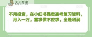 不用投资，在小红书靠卖高考复习资料，月入一万，需求供不应求，全是利润【揭秘】-天天有课网