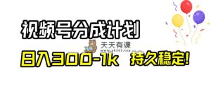 微信视频号分为方案，日入300-1k，长久平稳！-天天有课网