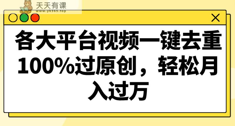 各个平台短视频一键去重，100%过原创设计，轻轻松松月入了万！-天天有课网