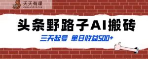 全网首发头条野路子AI搬砖玩法，纪实类超级蓝海项目，三天起号单日收益500+【揭秘】-天天有课网