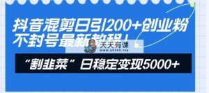 抖音混剪日引200+创业粉不封号最新教程！“割韭菜”日稳定变现5000+！-天天有课网