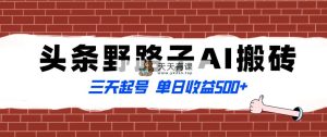 独家首发今日头条歪门邪道AI打金游戏玩法，纪实类非常蓝海项目，三天起号单日盈利500-天天有课网