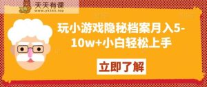 玩小游戏隐秘档案月入5-10w+小白轻松上手【揭秘】-天天有课网
