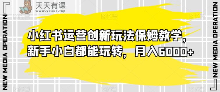 小红书运营创新玩法保姆教学，新手小白都能玩转，月入6000+【揭秘】-天天有课网