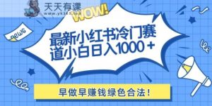 最新小红书冷门赛道日入1000+一部手机小白轻松-天天有课网