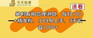 暴利看相命理测算，每日100+精准粉，小白易上手，3天收益1000+【揭秘】-天天有课网