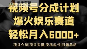 视频号创作分成计划之娱乐赛道轻松日入500+-天天有课网