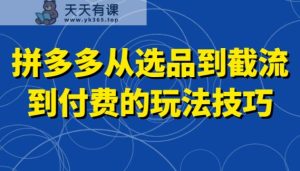 拼多多平台从选款到截留到收费的技巧攻略，帮助你把握截留自然搜索流量，高建成投产，强付钱快速开启-天天有课网