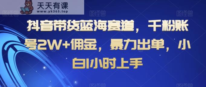 抖音带货蓝海赛道，千粉账号2W+佣金，暴力出单，小白1小时上手【揭秘】-天天有课网