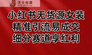 小红书的无货源电商品牌女装,精准引流方法易交易量,服务平台风口期新手也可以实际操作瀚海跑道-天天有课网