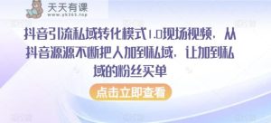 抖音引流私域转化模式1.0现场视频，从抖音源源不断把人加到私域，让加到私域的粉丝买单-天天有课网