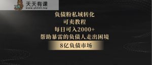 债务粉私域转化,可卖教程,每日能入2000 ,无需经验-天天有课网