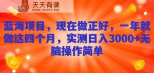 蓝海项目,现在做正好,一年就做这4个月,实测日入3000+,无脑简单操作!-天天有课网