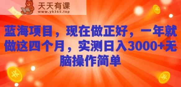 蓝海项目，现在做正好，一年就做这4个月，实测日入3000+，无脑简单操作！-天天有课网