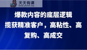 爆款内容的底层逻辑，揽获精准客户，高粘性、高复购、高成交-天天有课网
