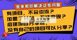 有项目，不容易引流方法？加盟子站，没法转现？建立新项目分享群，没有自己…-暖阳网-优质付费教程和创业项目大全-天天有课网