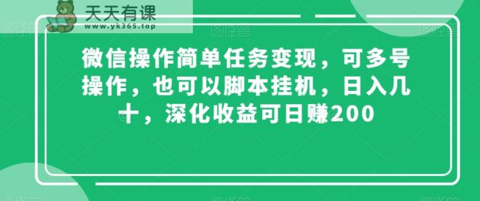 微信操作简单任务变现，可多号操作，也可以脚本挂机，日入几十，深化收益可日赚200【揭秘】-天天有课网