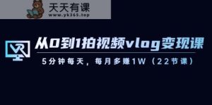 从0到1拍视频vlog变现课,5分钟每天,每月多赚1W-天天有课网