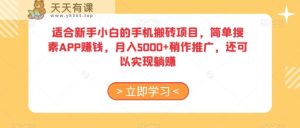 适合新手小白的手机搬砖项目,简单搜素APP赚钱,月入5000+稍作推广,还可以实现躺赚【揭秘】-天天有课网