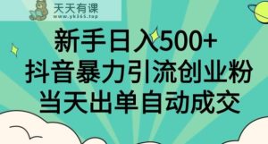 新手日入500+，抖音暴力引流创业粉，当天出单自动成交-天天有课网