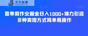 靠寒假作业掘金日入1000+爆力引流多种变现方式简单易操作-天天有课网