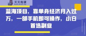 蓝海项目,靠单身经济月入过万,一部手机即可操作,小白首选副业【揭秘】-天天有课网