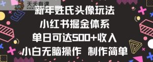 新年姓氏头像新玩法,小红书0-1搭建暴力掘金体系,小白日入500零花钱【揭秘】-天天有课网