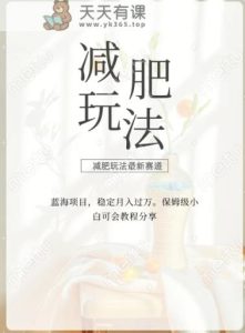 减肥流量主新玩法,轻松月入1W,可矩阵操作收入翻倍-天天有课网