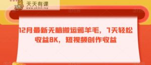 12月最新无脑搬运薅羊毛，7天轻松收益8K，短视频创作收益-天天有课网