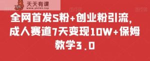 全网首发S粉+创业粉引流，成人赛道7天变现10W+保姆教学3.0【揭秘】-天天有课网