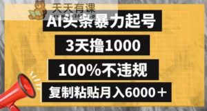AI头条暴力起号，3天撸1000,100%不违规，复制粘贴月入6000＋【揭秘】-天天有课网