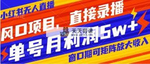 风口项目，小红书无人直播带货，直接录播，可矩阵，月入5w+-暖阳网-优质付费教程和创业项目大全-天天有课网