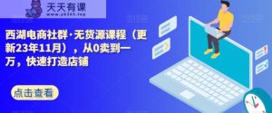 西湖电商社群·无货源课程，从0卖到一万，快速打造店铺-天天有课网