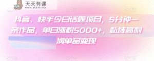 抖音、快手今日话题项目,5分钟一条作品,单日涨粉5000+,私域高利润单品变现-天天有课网