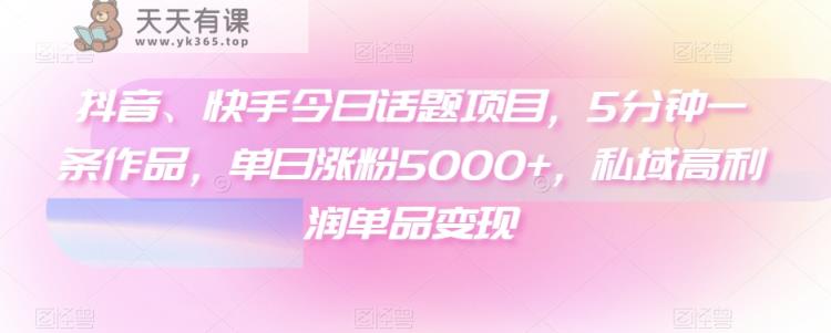 抖音、快手今日话题项目，5分钟一条作品，单日涨粉5000+，私域高利润单品变现-天天有课网