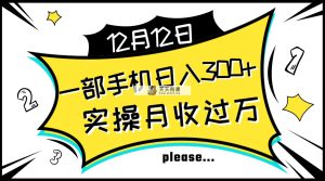 一部手机日入300 ，实际操作轻轻松松月入了万，初学者立懂上手无难题-暖阳网-优质付费教程和创业项目大全-天天有课网