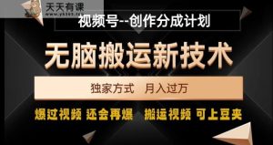 视频号无脑搬运新技术，破原创壕流量，独家方式，爆过视频，还会再爆【揭秘】-天天有课网
