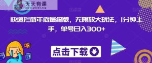 快递拦截年底最终版，无限放大玩法，1分钟上手，单号日入300+-天天有课网