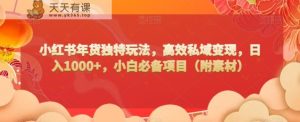 小红书年货独特玩法，高效私域变现，日入1000+，小白必备项目-天天有课网