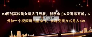 AI原创设计漂亮美女游戏玩法全新升级 初学者6天涨万粉 5min制作小视频可大批量，多种多样转现月入3w-暖阳网-优质付费教程和创业项目大全-天天有课网