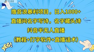 撸音浪暴利日入1000+,名字写诗,名字藏头诗,抖音半无人直播-天天有课网