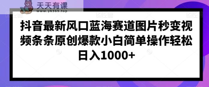 抖音最新风口蓝海赛道图片秒变视频条条原创爆款小白简单操作轻松日入1000+-天天有课网