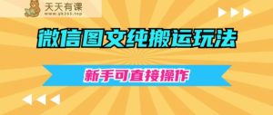 微信图文纯搬运玩法，新手可直接操作-天天有课网
