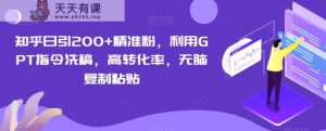 知乎日引200+精准粉，利用GPT指令洗稿，高转化率，无脑复制粘贴-天天有课网