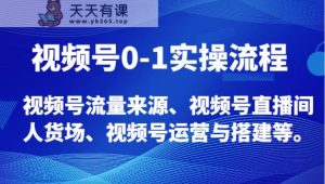 视频号0-1实操流程，视频号流量来源、视频号直播间人货场、视频号运营与搭建等。-天天有课网
