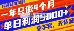 抖音蓝海项目，一年只做4个月，空手套，无货源，单日利润5000+-暖阳网-优质付费教程和创业项目大全-天天有课网