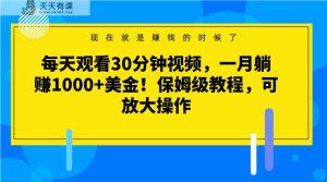 每天观看30分钟视频,一月躺赚1000+美金!保姆级教程,可放大操作-暖阳网-优质付费教程和创业项目大全-天天有课网
