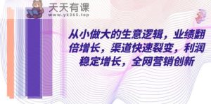 自小做大的买卖逻辑性，销售业绩翻倍增长，方式迅速裂变式，盈利持续增长，全网推广自主创新-暖阳网-优质付费教程和创业项目大全-天天有课网